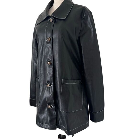 Lulu's Abeline Vegan Leather Belted Jacket Black Women's Size Medium M - Picture 4 of 12